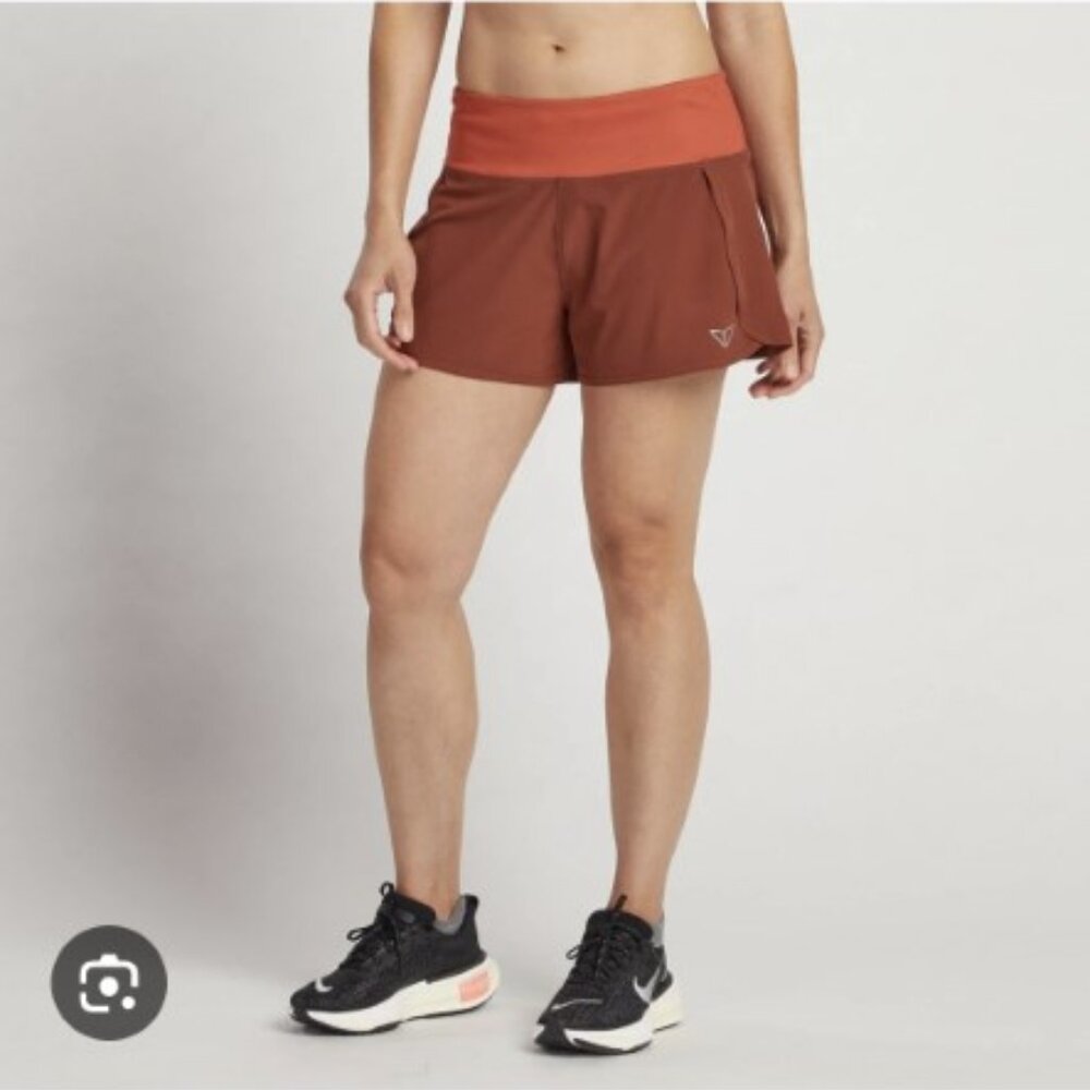 Korsa Womens Speed 3" Lined Running Shorts Rust Orange Zipper Pocket Athletic M